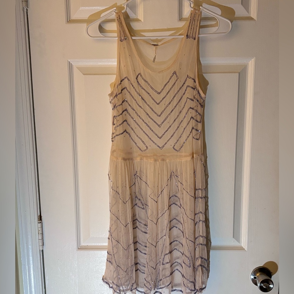 Free People Sheer embellished beaded slip dress tunic Size Small